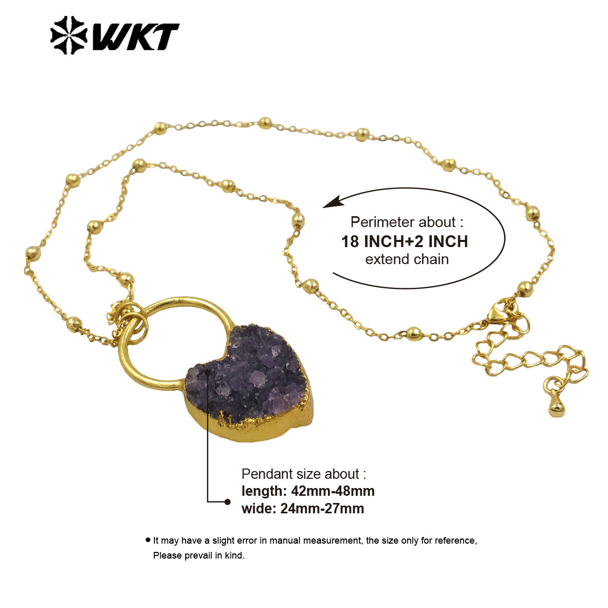 WT-N1472 Lovely Energy Natural Druzy Brazil Amethyst Heart Stone Necklace Birthday Gift for Girl