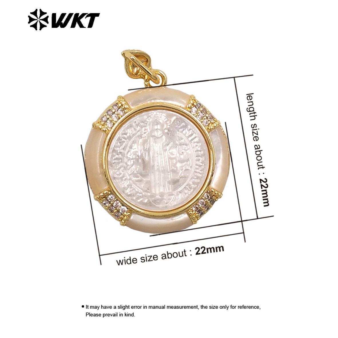 WT-JP428 Top Quality Gold Plated Round Shape Hand Carved Religious Style Little Mop Pendant For Women Necklace Design
