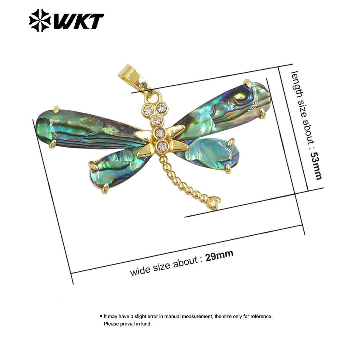 WT-JP438 Delicate 18K Gold Plated Natural Abalone Shell Dragonfly Shape Pendant For Ladies Beautiful Jewelry Handmade