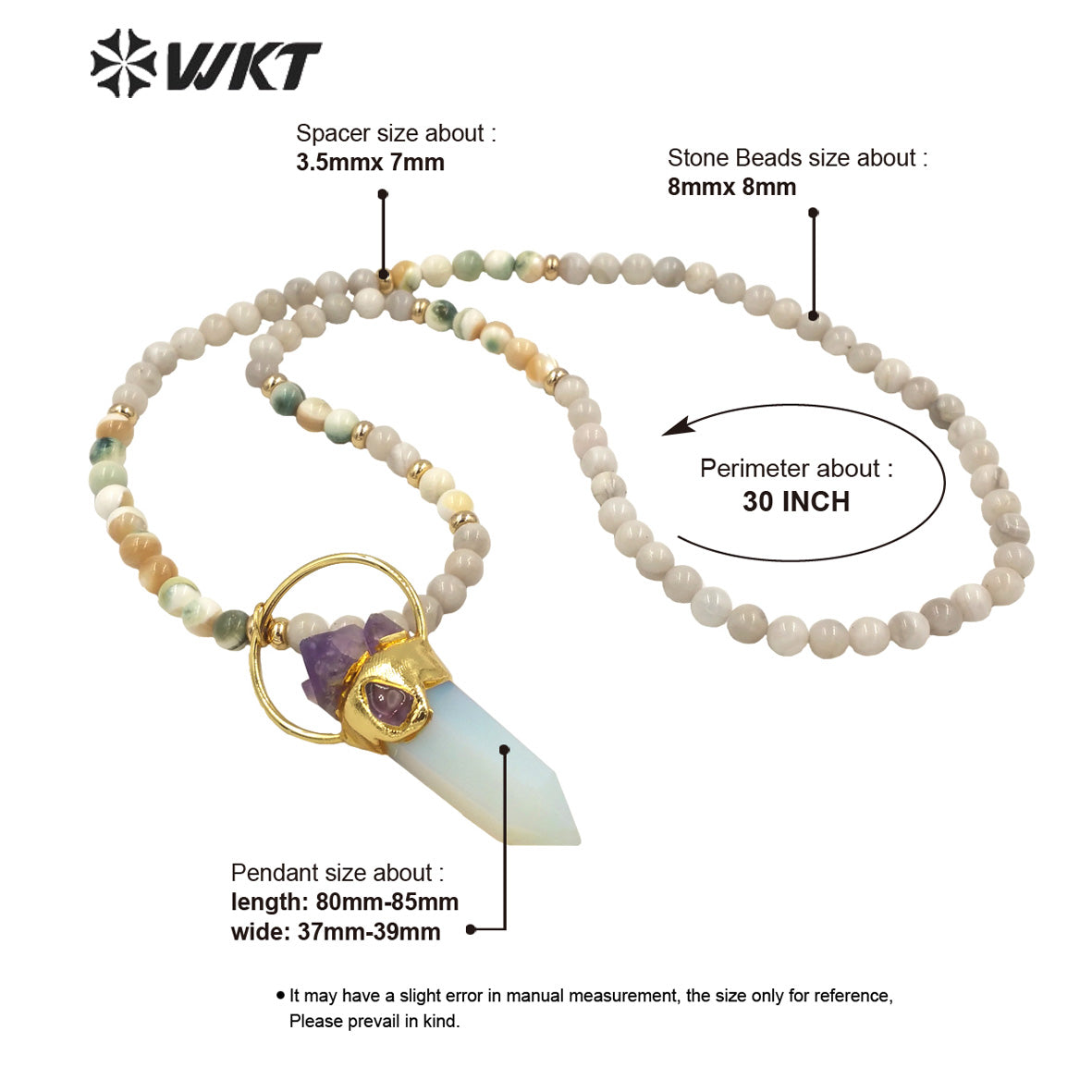 WT-N1339 WKT Fashion Jewelry Hot Style Natural Stone Beads Opal Necklace for Girls Party Pendant Lady Necklace Gift