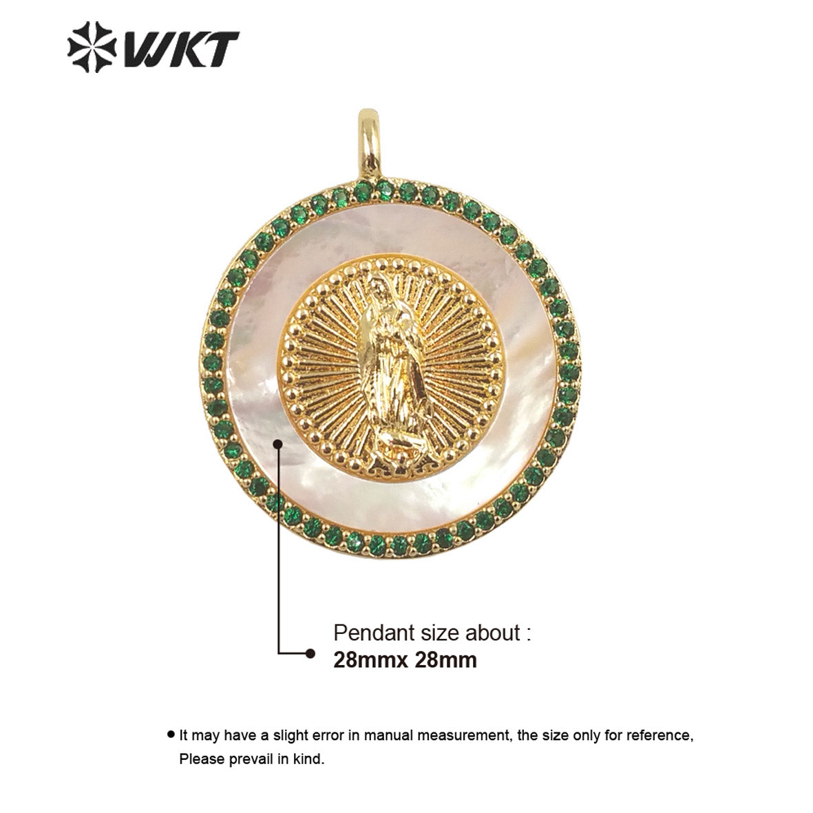WT-MP271 Newest Vintage Style Ball Shaped Natural Shell Shell&Cubic Zircon Madonna Design Pendant