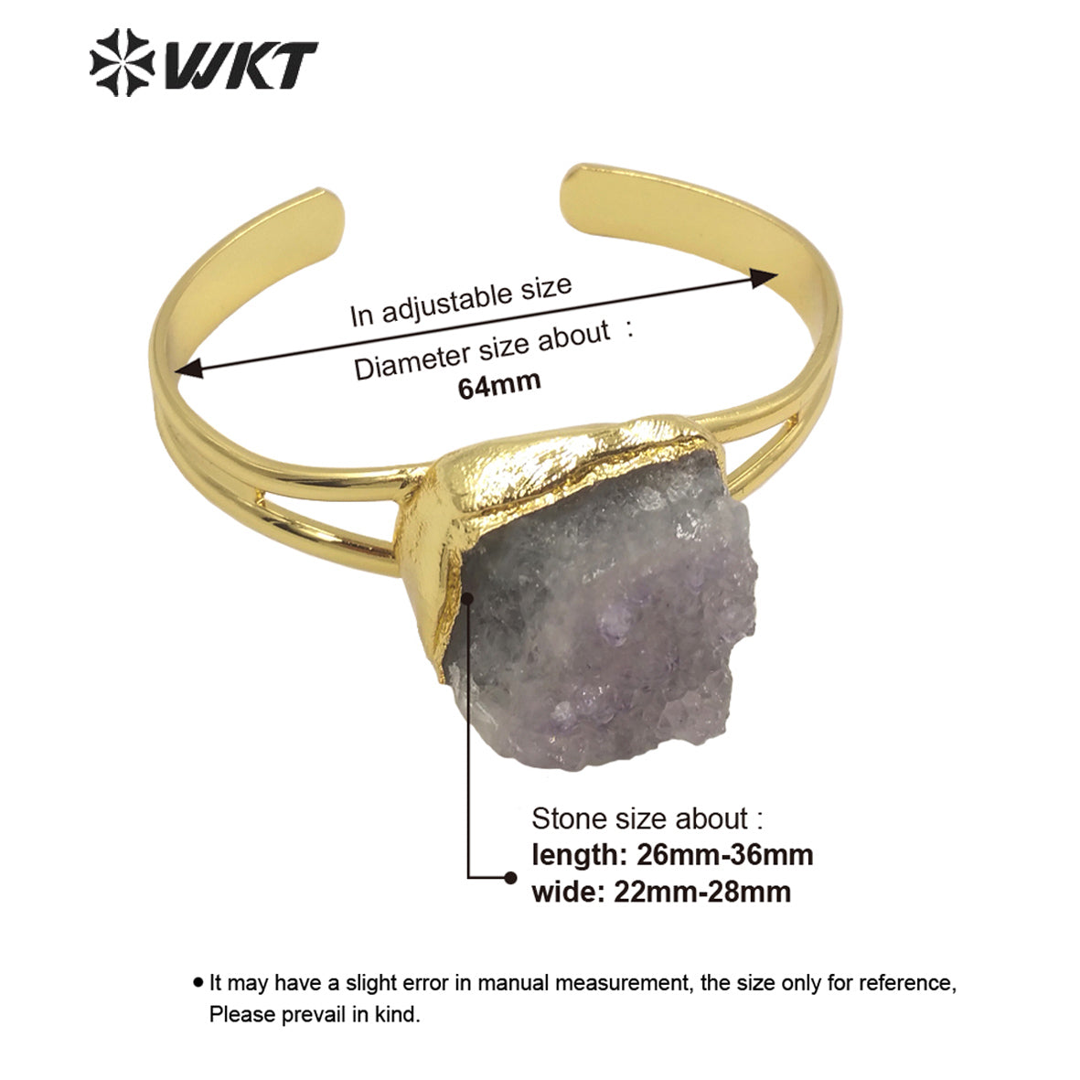 WT-B608 Druzy Amethyst Bangles European and American Style Fashion Women's Jewelry 18k Gold Plated Natural Crystal Bangles
