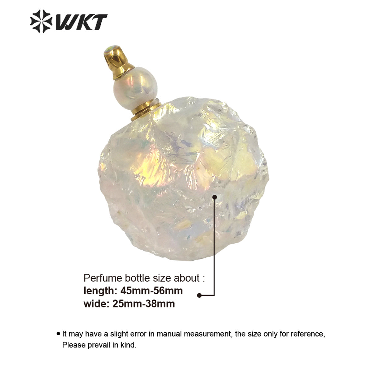 WT-P1632 Amazing Women Natural Raw Crystal by Hammer with Aura Gold Stainless Steel Parts Angel Aura Quartz Perfume Bottle