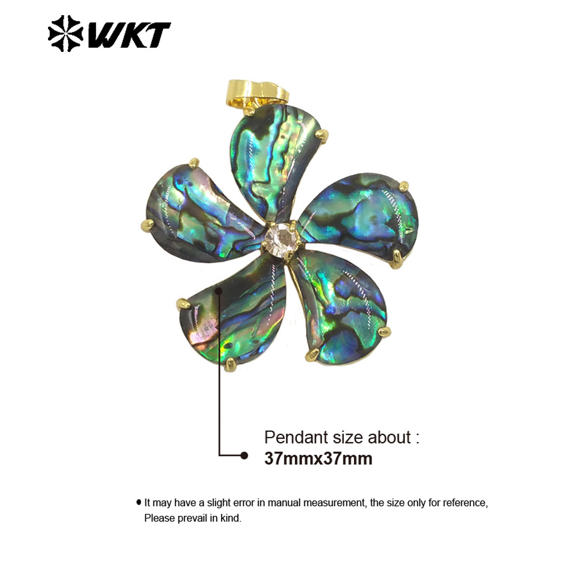 WT-JP403 Beautiful Fashion Gold Plated Flower Shape Pendant Natural Abalone Shell With Little Zircon for Ladies Jewelry Making