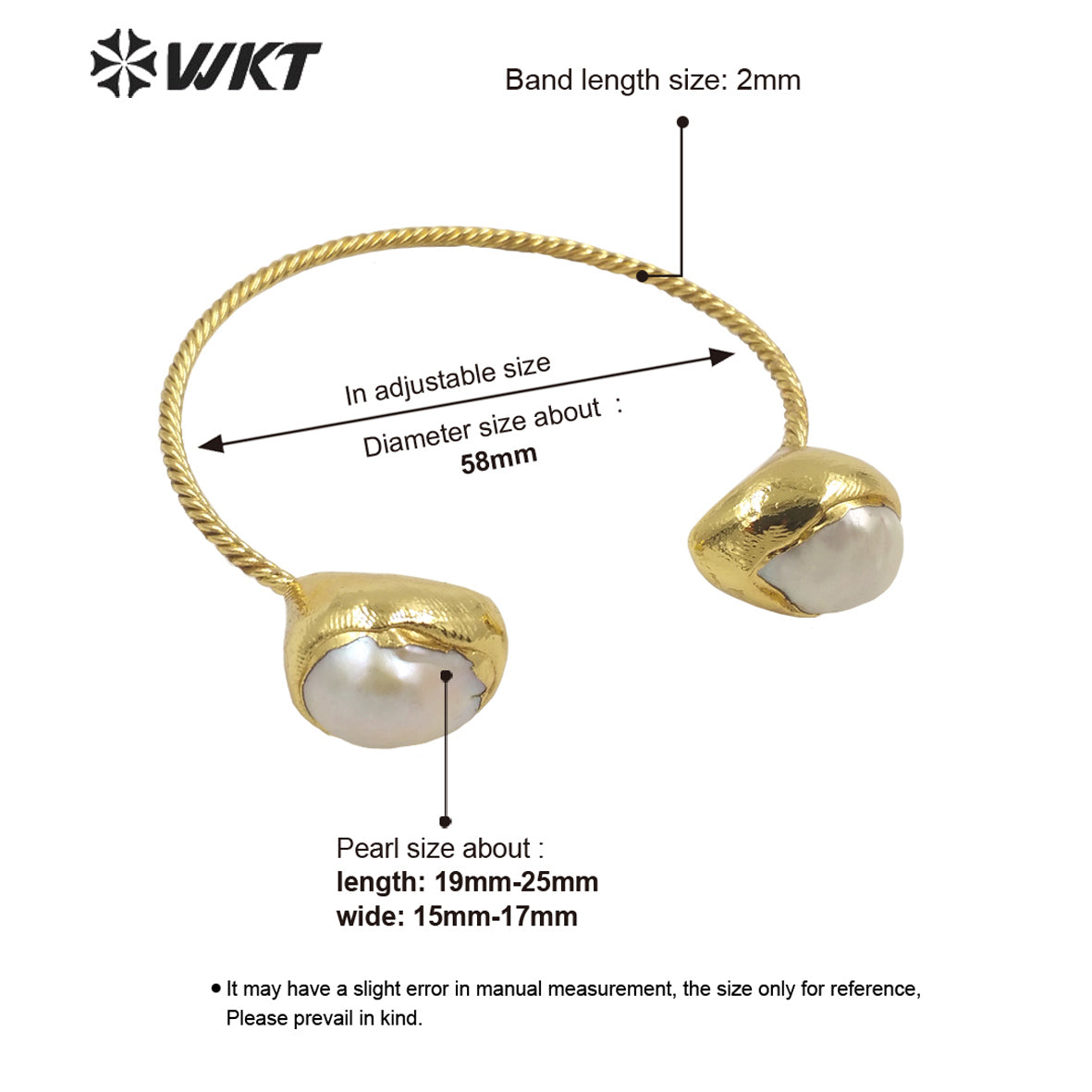 WT-MPB051 Simple Fashion Pearl Bangles Yellow Brass Bangles With 18k Real Gold Plated Women Jewelry Natural Pearl Bangles