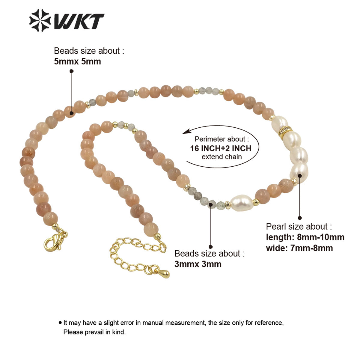 WT-N1409 Gorgeous Energy 6mm Round Sun Stone Beads Stone Necklace 16 Inch Long Summer Hand Strand Stone Pearl Choker Necklace