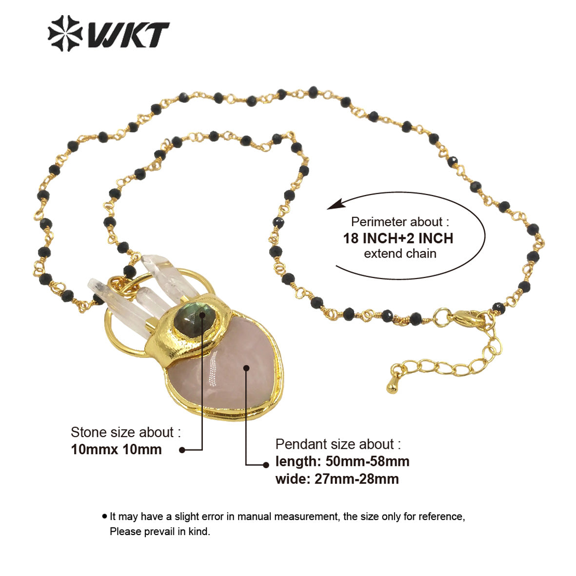 WT-N1348 WKT 2022 Fashion 18k Real Gold Plated Rose Quartz Heart Statement Necklace Women Big Natural Stone Pendant Necklace