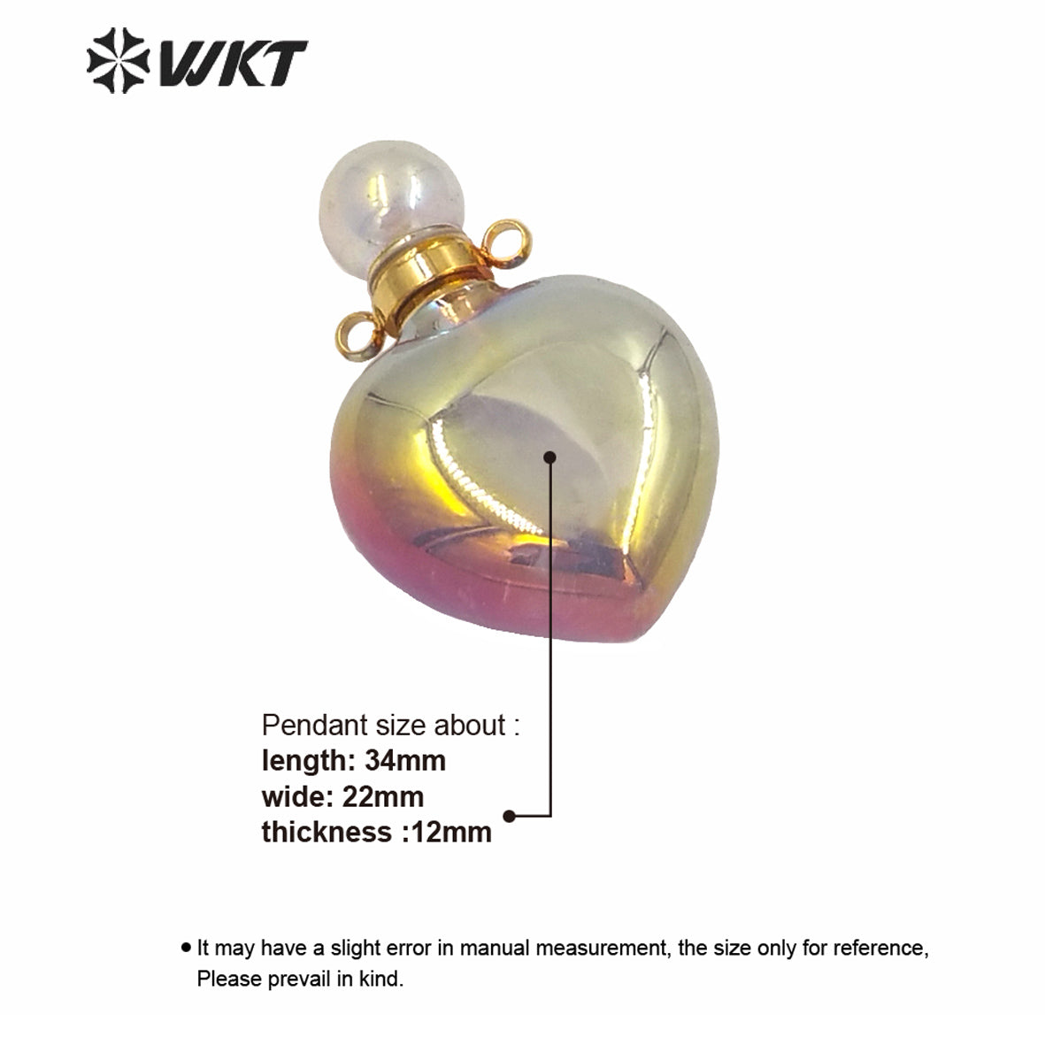 WT-P1596 WKT Design Hot Natural Gold Aura Light Purple Stone Perfume Bottle Pendant Women Popular Heart Amethyst Stone Pendant