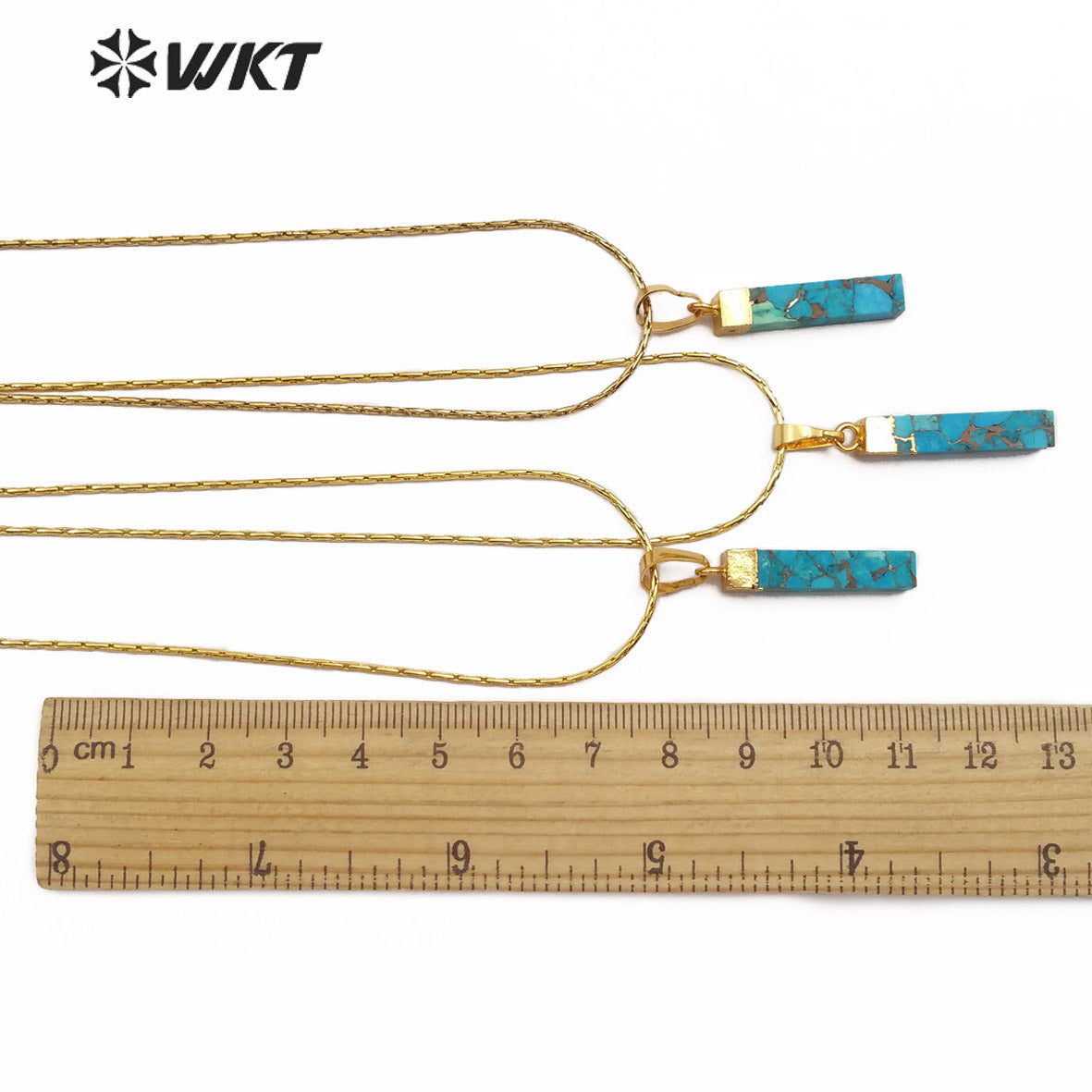 WT-N1164 Natural Blue Vein Turquoise Gold Electroplated Rectangle Shape Pendant Necklace Women Fashion Necklace Jewelry