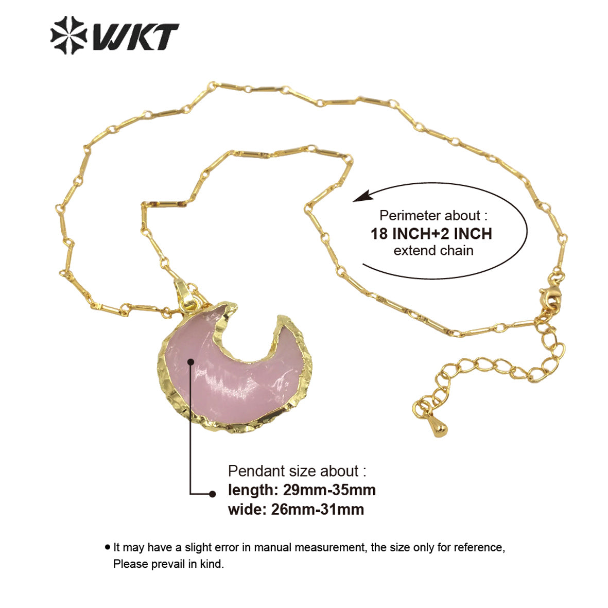 WT-N1349 WKT Beautiful Natural pink Opal Pendant Moon Necklace Gold Chain Lady's 2022 Trend Jewelry Gifts