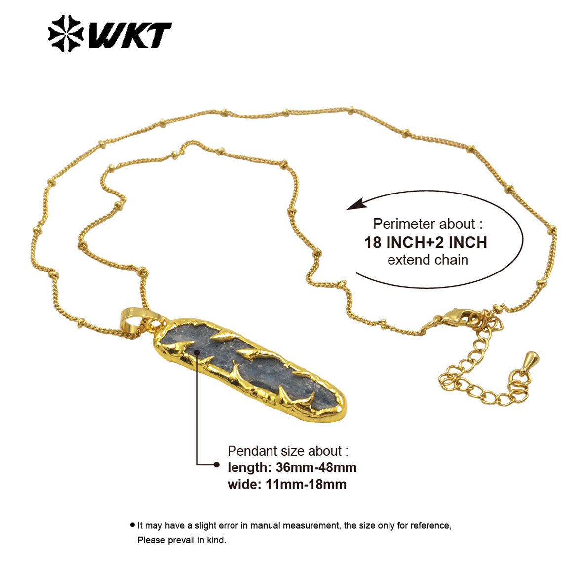 WT-N1468 Bohemian Vintage Style Women 18k Gold Plated Handmade Raw Stone Blue Kyanite Neckklace