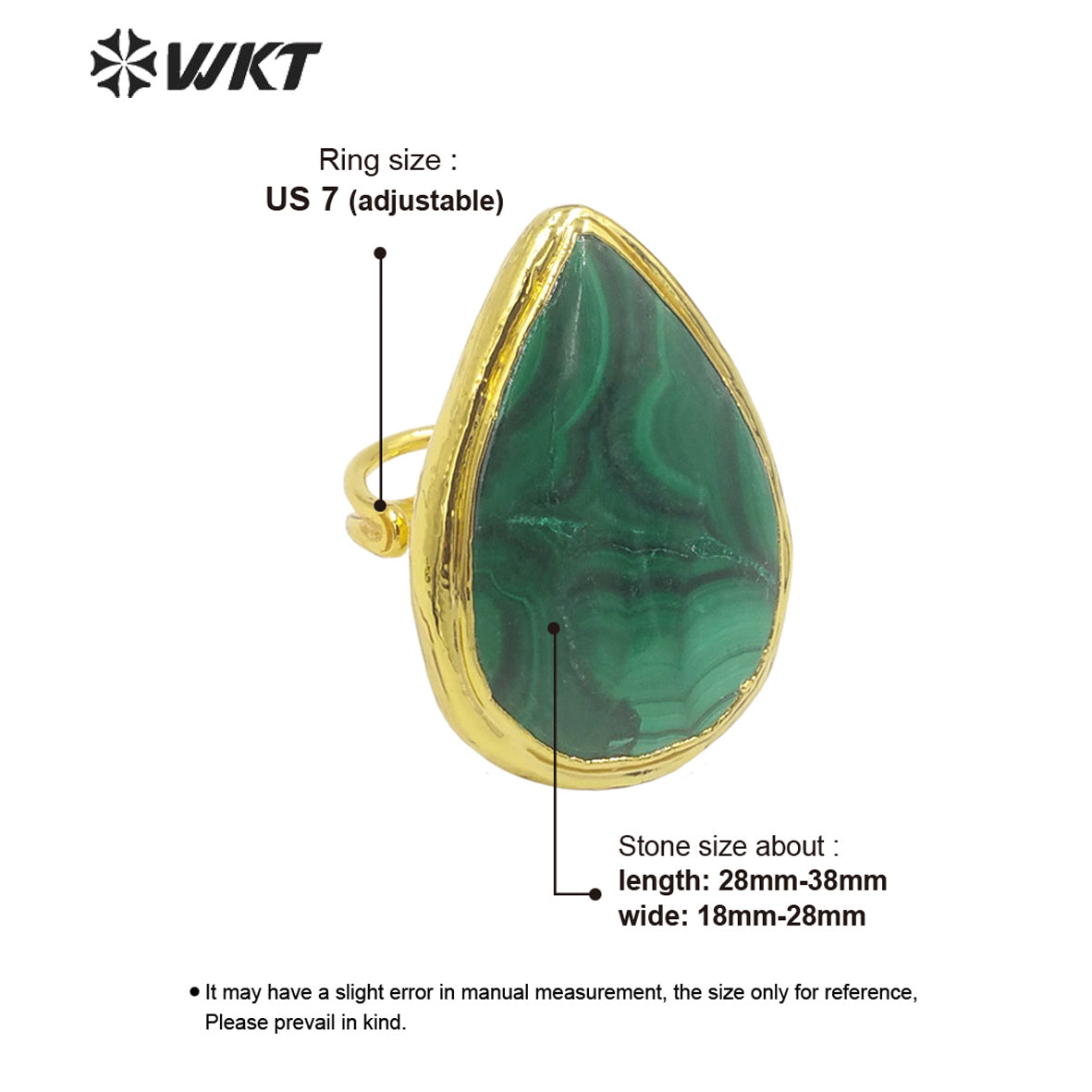 WT-R416 Sophisticated Elegant French Vintage Malachite Rings with 18k Gold Plated Women's Jewelry Rings Natural Stone Rings