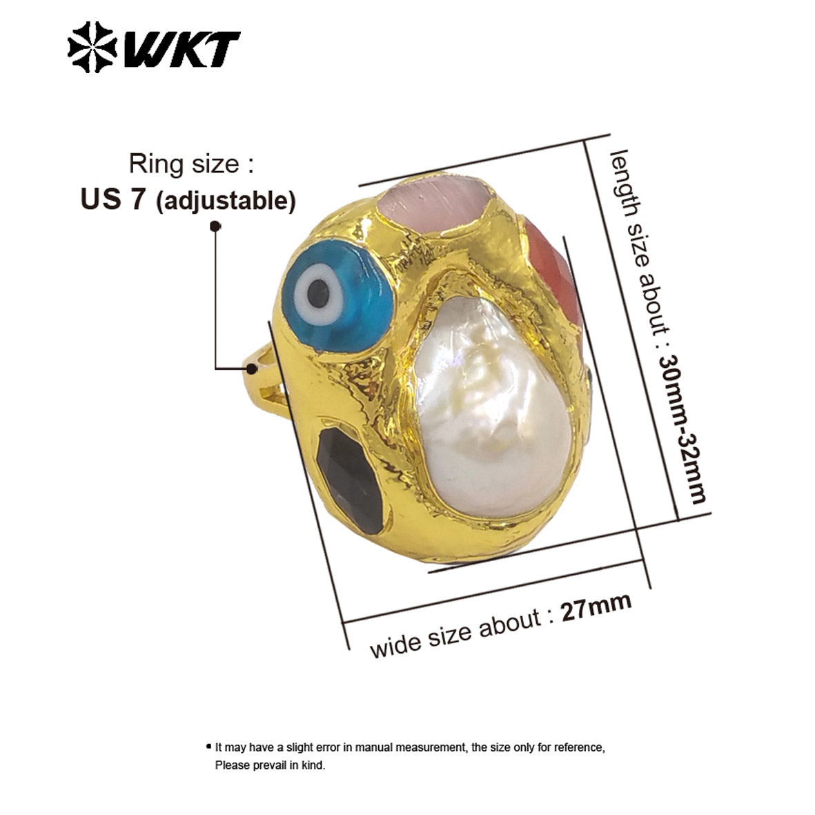 WT-MPR143 Newest Unique Design Adjustable Size Gold Plated Natural Stone With Irregular Baroque Pearl Rings Fashion Accessories