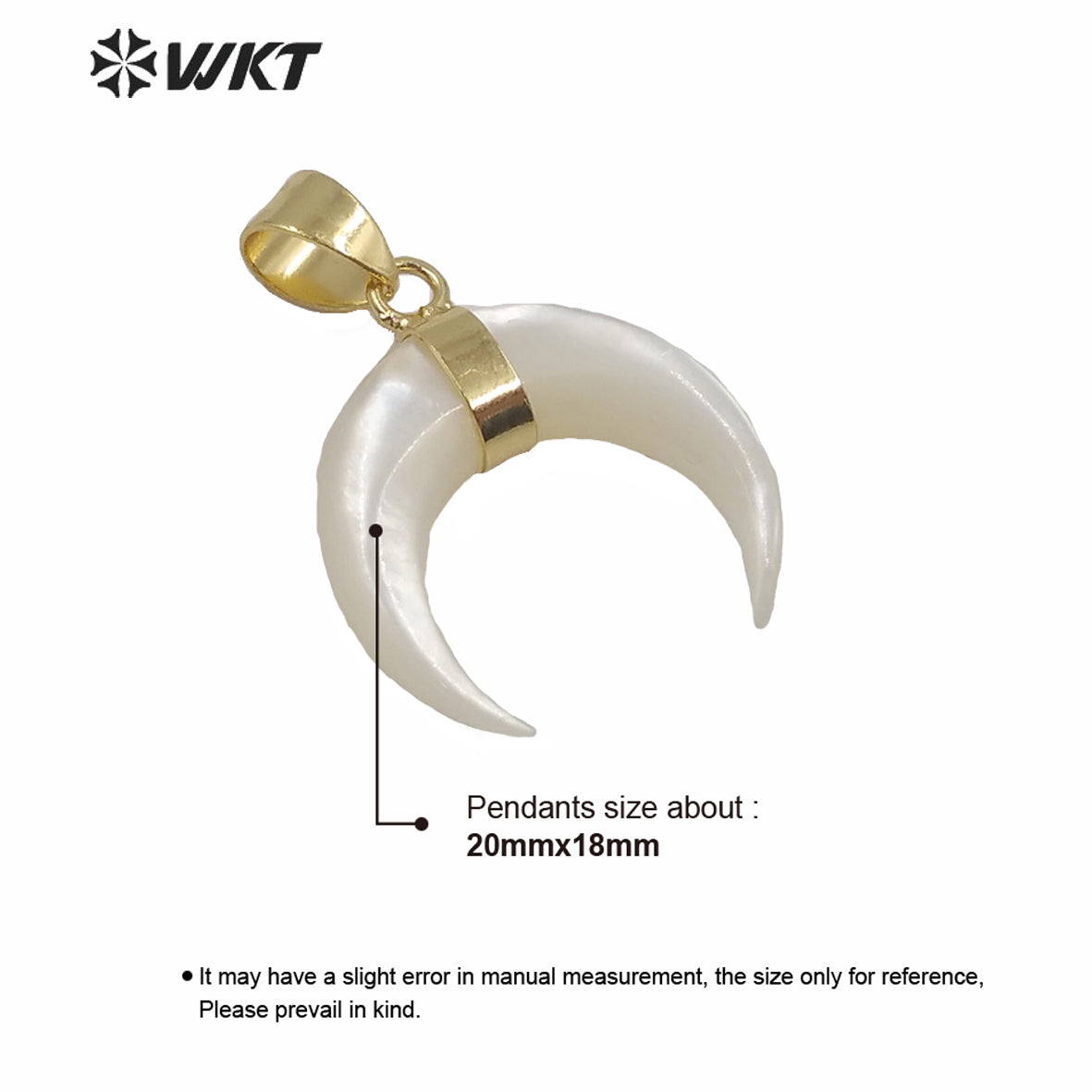 WT-JP214 Hot Sales Tiny Crescent Horn Pearl Pendant Women Fashion Small Size White Shell Crescent Horn Charms Pendant
