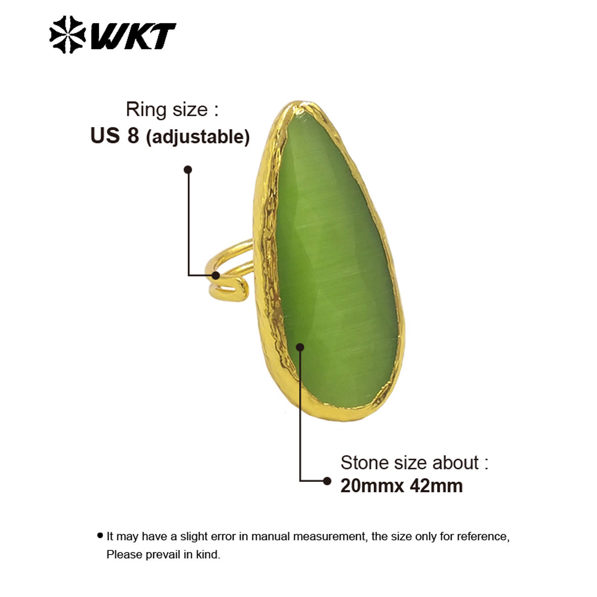 WT-R571 Beautiful Fashion Long Waterdrop Shape Gold Plated Colorful Cat Eye Stones Rings For Women Party Jewelry Accessory