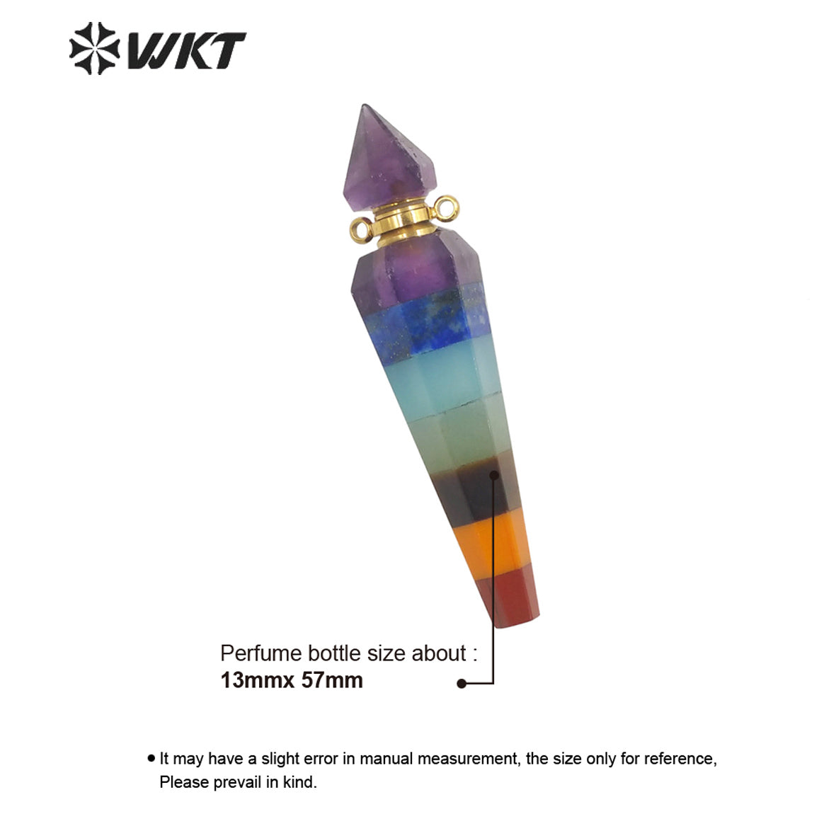 WT-P1870 Wholesale Fashion Energy CONICAL SHAPE Stone Pendant Load Perfume Bottle for Necklace Seven Chakela Bullet Bottle