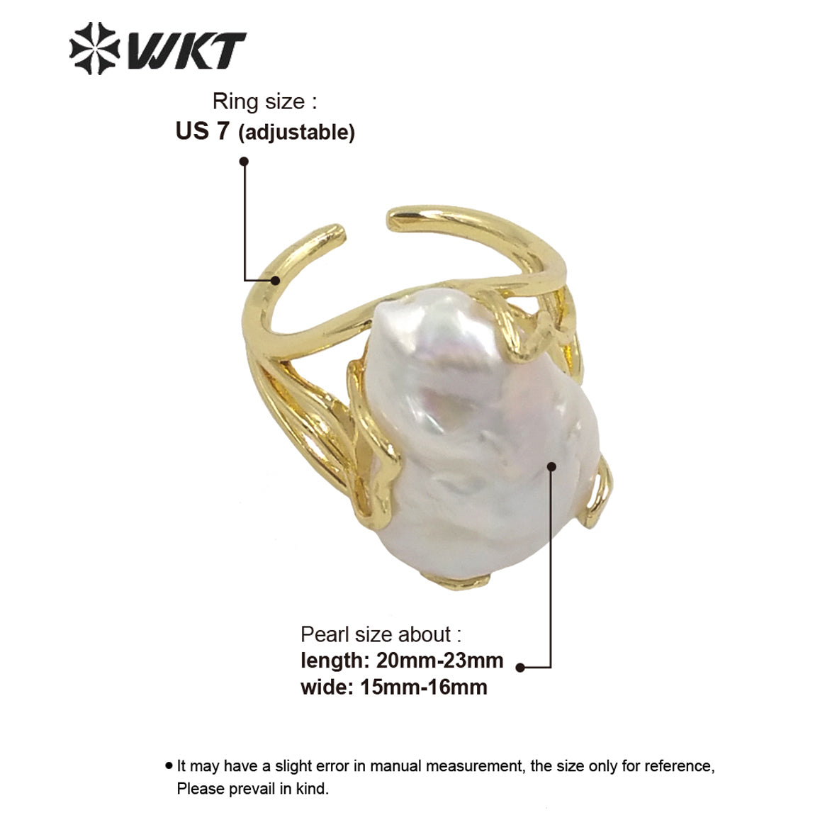 WT-MPR037 Unique Fashion Gold Plated Resist Tarnishable Freshwater Pearl Ring for Friend Wedding Ring Gorgeous Claw Setting Ring