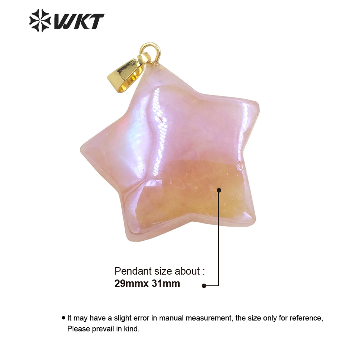 WT-P1822 Fashion Adorable Petite pink and White Star Pendant Girls Necklace Pendant 18k Gold Plated Natural Quartz Pendant