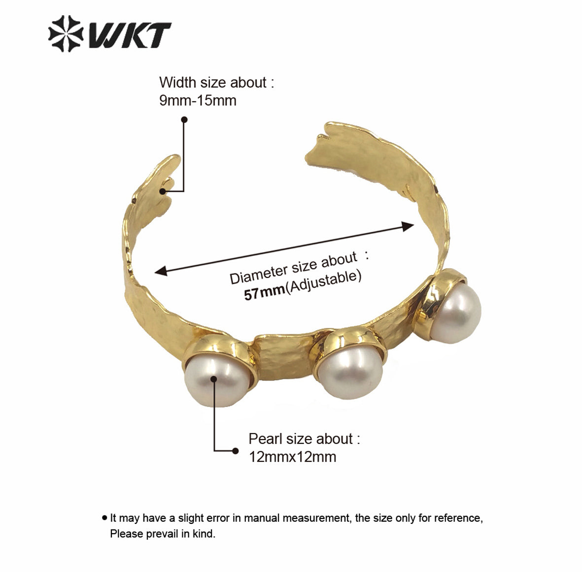 MPB018 Wholesale Triple Pearls Irregular Gold Elelctroplated Cuff Bangle in Adjustable Size Fashion Women Pearl Bangle