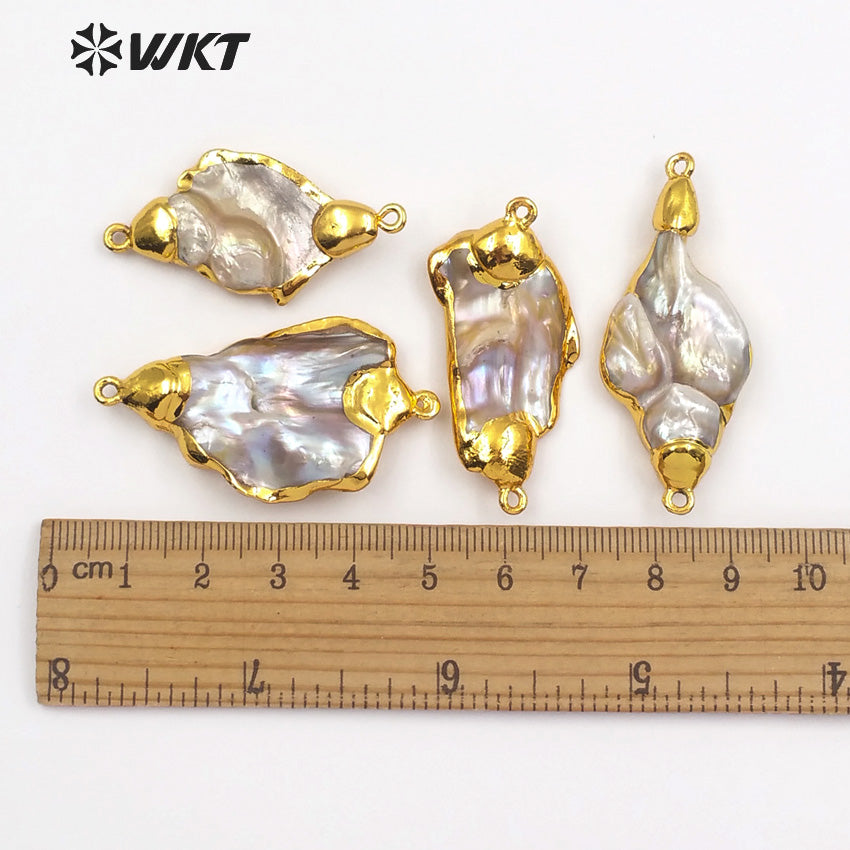 WT-JP079 Irregular Shape in Double Hoops Gold Capped Pendant Natural Wild Coast Jewelry for Woman Freshwater Pearl Pendant