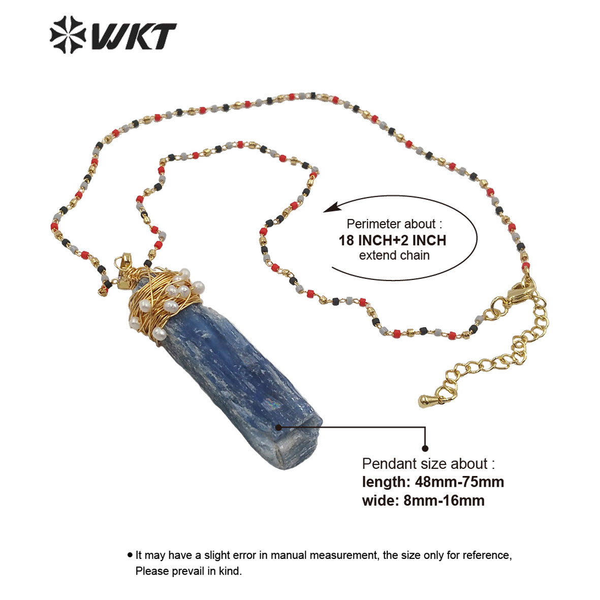 WT-N1217 Popular Wire Wrapped Blue Kyanite Necklace Fashion Lady Charm Jewelry Raw Blue Kyanite Necklace