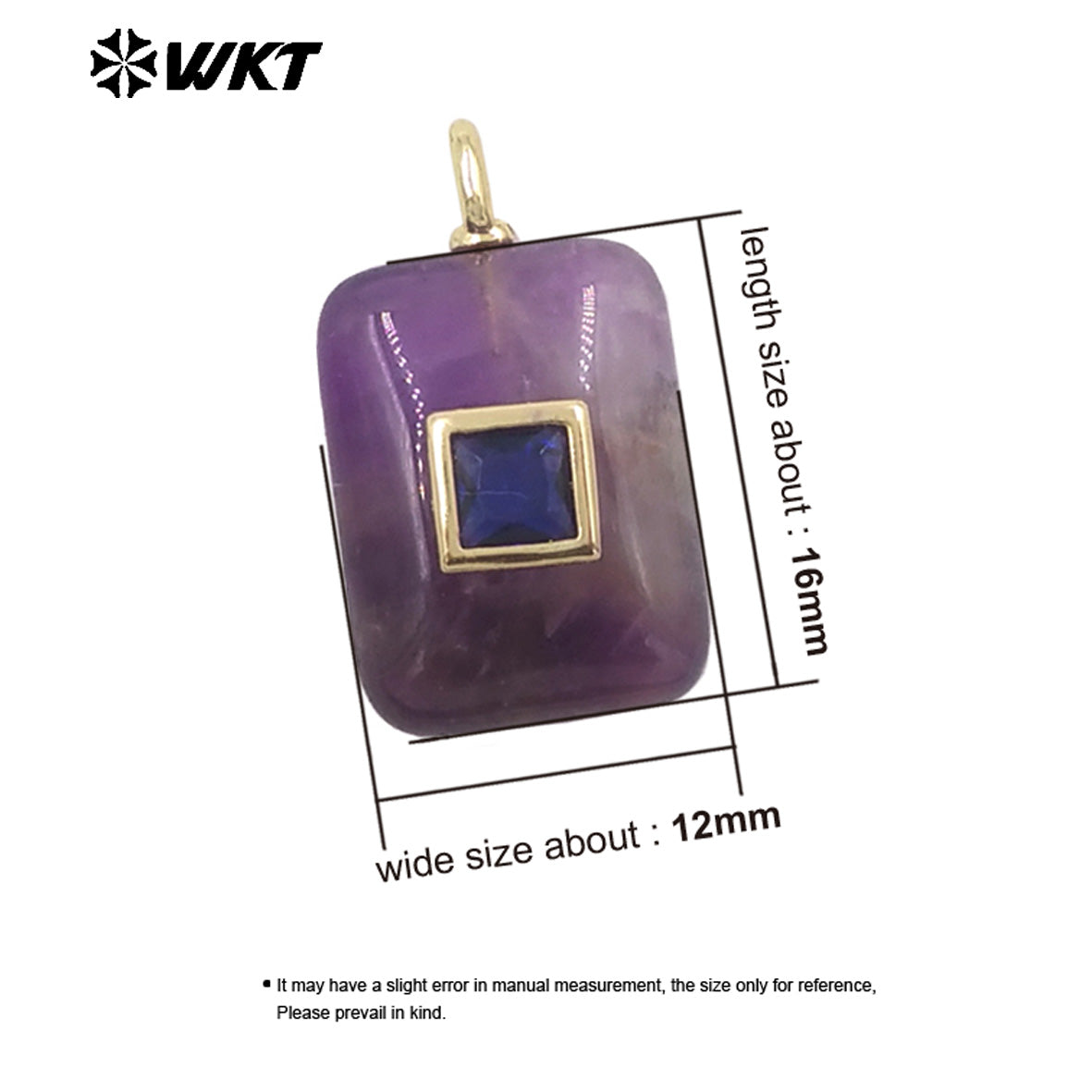 WT-P2020 Cute Wonderful Setting In Colorful Square Zircon Natural Gemstones Pendant For Women Necklace Making Accessory