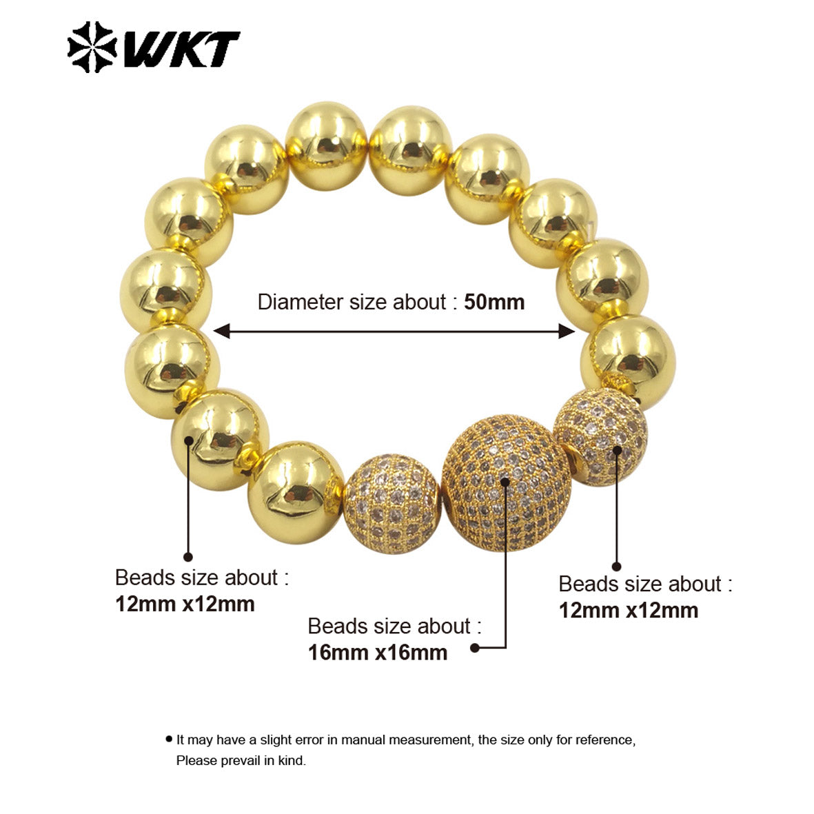 WT-JF346 Wholesale New Amazing Stretch Round Ball Beads Bracelet in 18K Real Gold Plated Resist Tarnishable