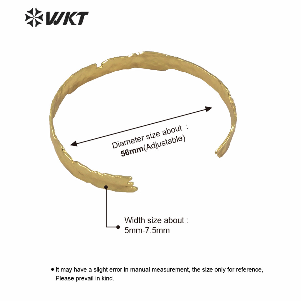 WT-B560 WKT Tiny Simple Gold Electroplated lava Bangle Most Popular Irregular Metal Brass Women Bangle Is Open Size