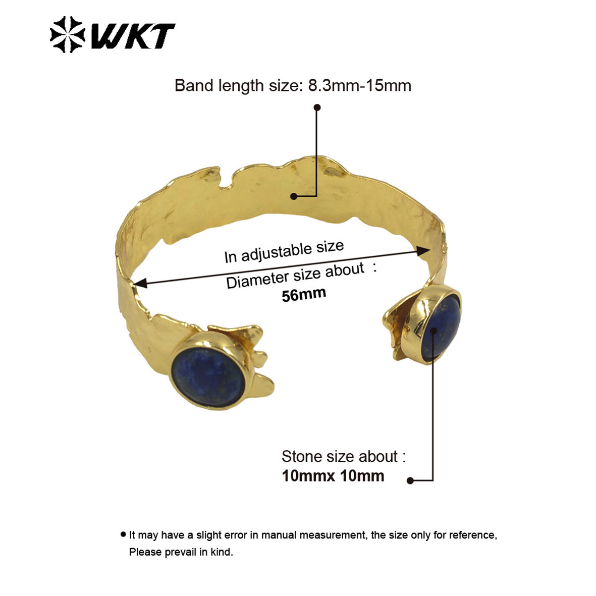WT-B631 WKT New Handmade Lovely Trendy Gift for Women Lucky Bracelets C Shaped Natural Colorful Gemstone Opening Bracelets