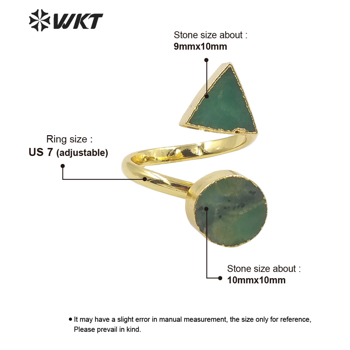WT-R371 Wholesale Newest Design Double Stone Chrysoprase Jade Ring 18k Real Gold Plated Resist Tarnishable Jewelry Ring