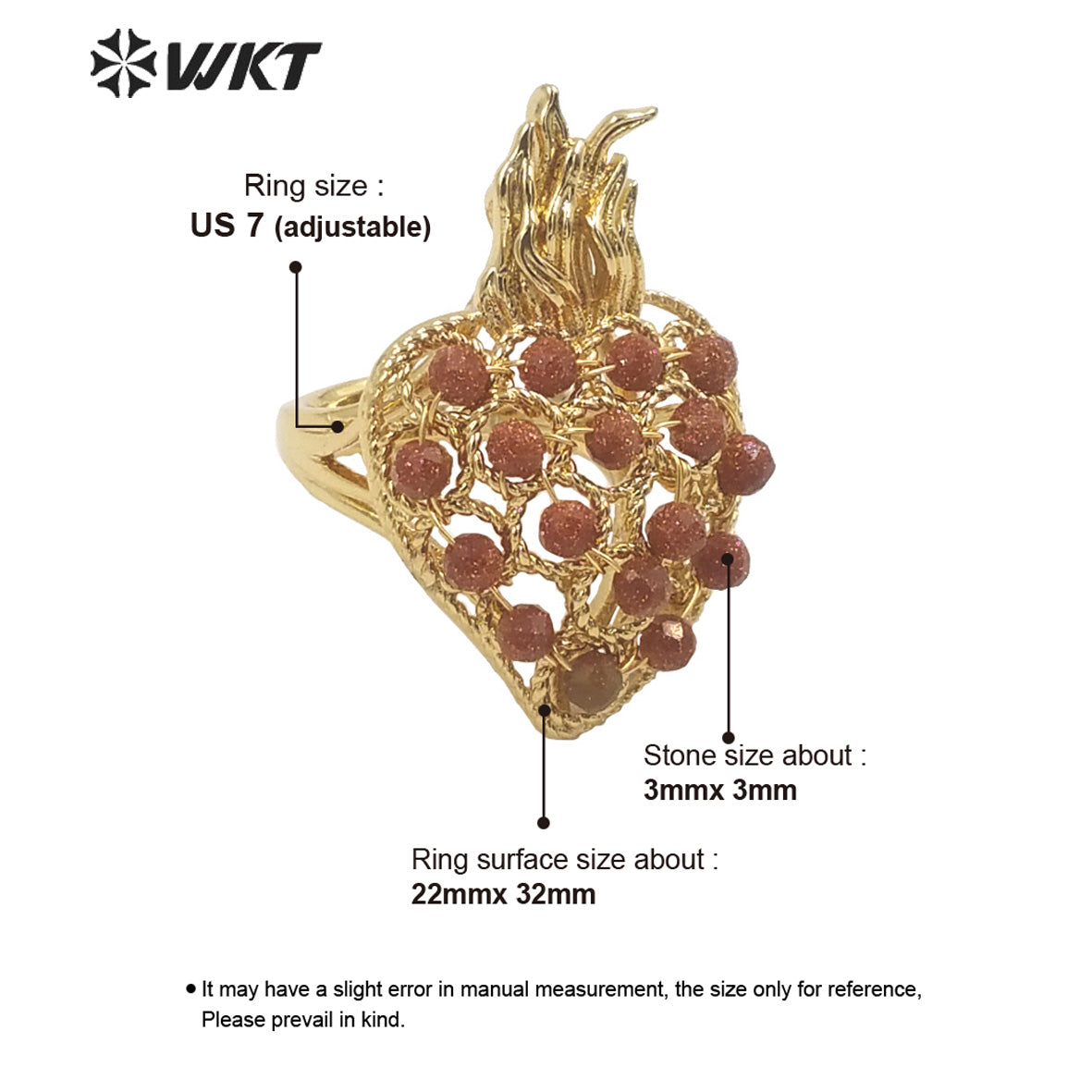 WT-R454 WKT New Design 18k Gold Plated Handmade Gemstone Fire Torch Ring Natural Precious Birthday Stone Ring