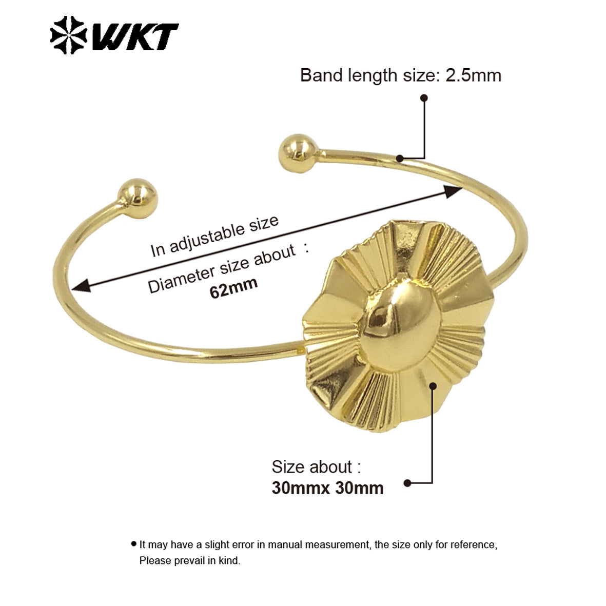 WT-B686 Wholesale New Innovations Natural Yellow Brass 18K Gold Plated Irregular Big Flower Bracelet for Women Fashion Jewelry