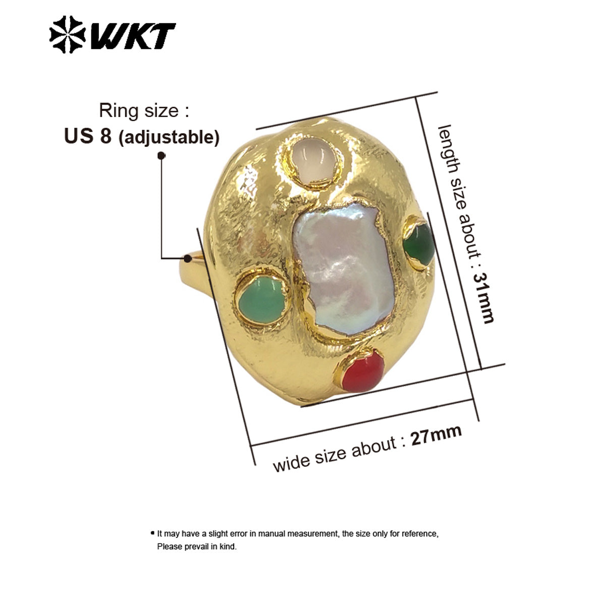 WT-MPR146 Wonderful Romantic Style 18K Gold Plated Natural Freshwater Pearl Multi Colors Rings For Ladies Daily Jewelry