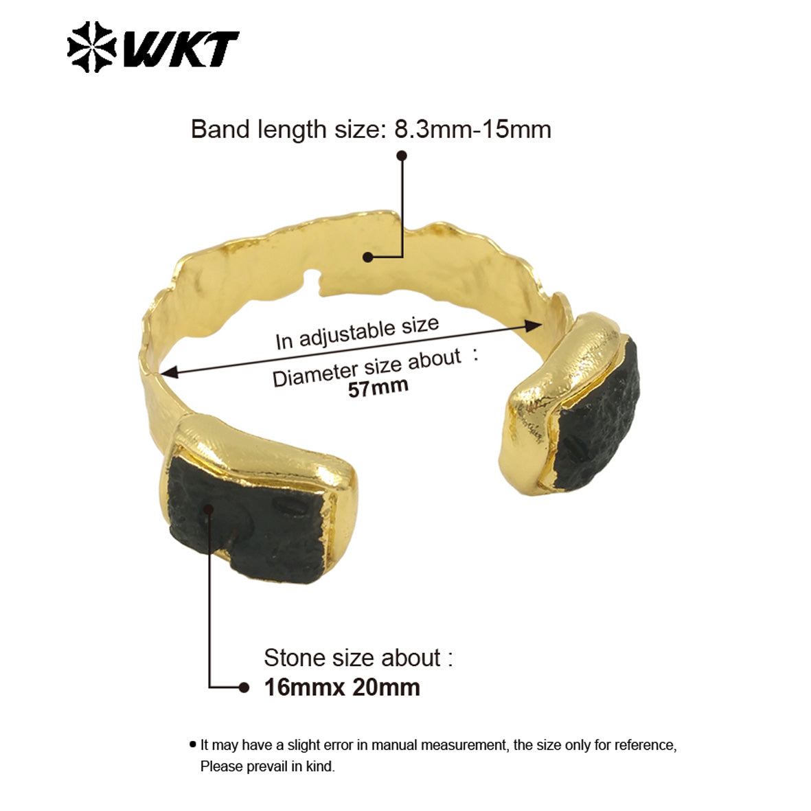WT-B664 Wholesale Fashion Double Black Stone Adjustable Natural Meteorite 18K Real Gold Plated Jewelry Energy Bangle