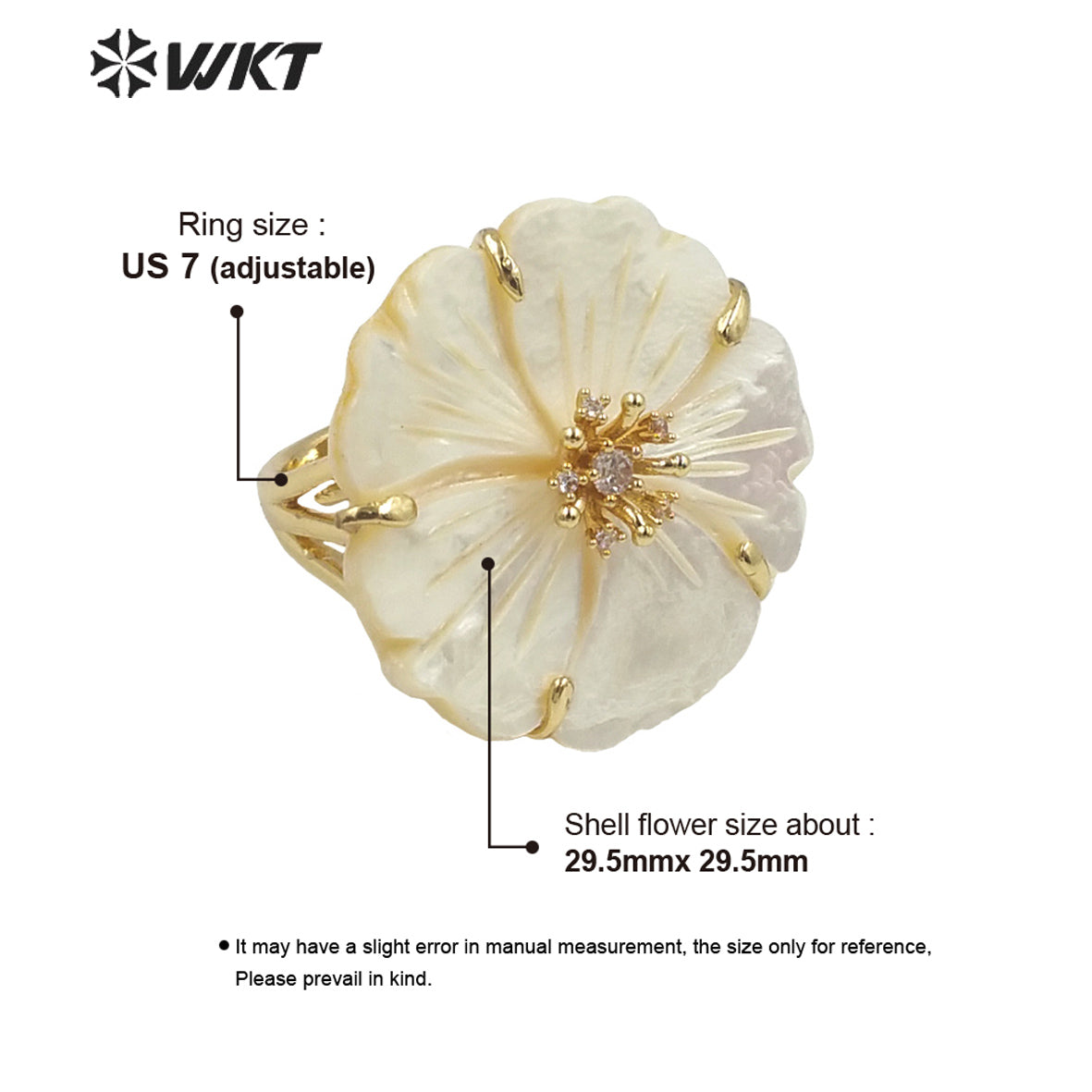 WT-MPR069 Gorgeous Trendy Fashion Natural White Shell and Zircon Flower Shaped Ring for Women Lucky Unique Design Ring