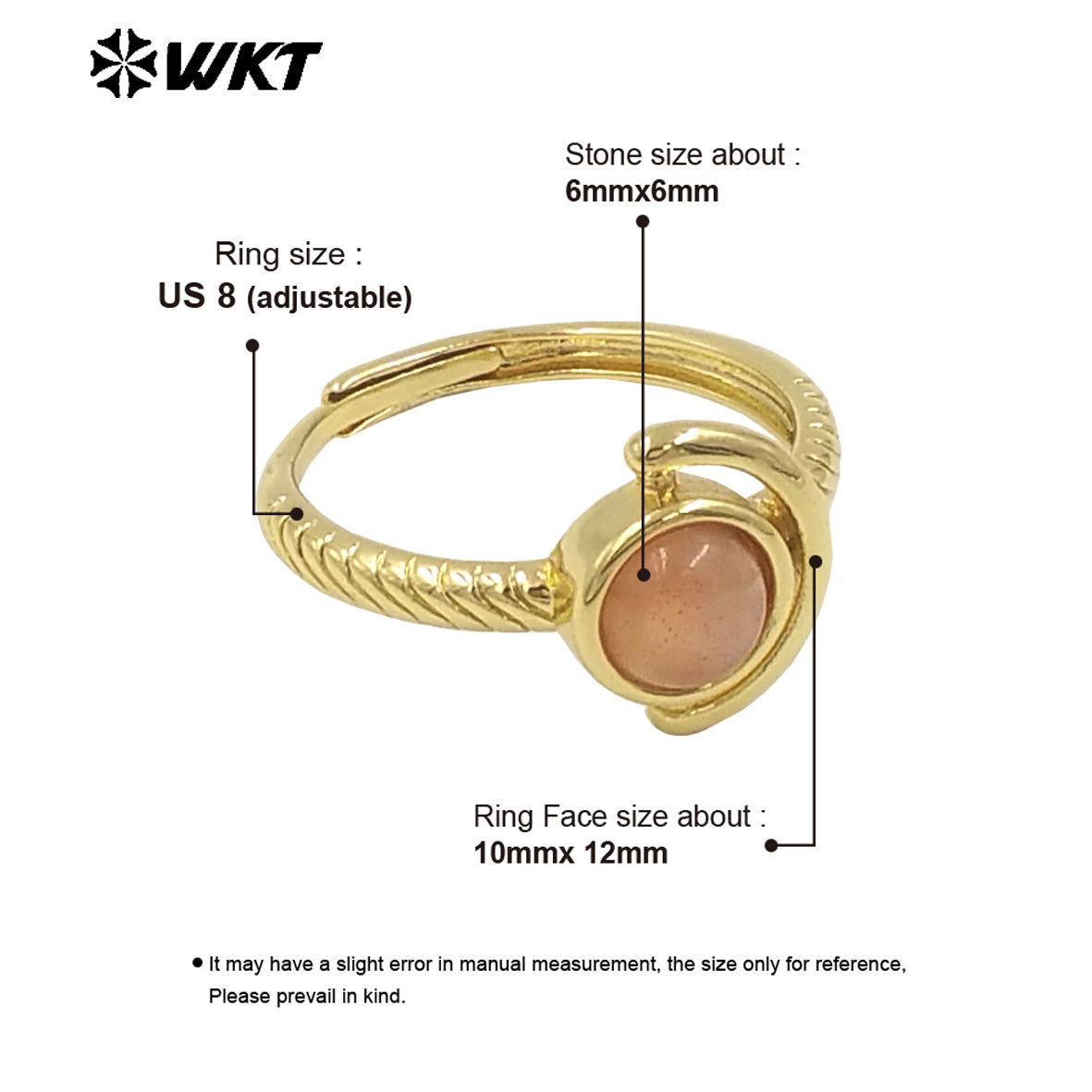 WT-R540 Newest Delicate Tiny Round Natural Stone Women Birthday Ring in Open Size With 18k Gold Plated