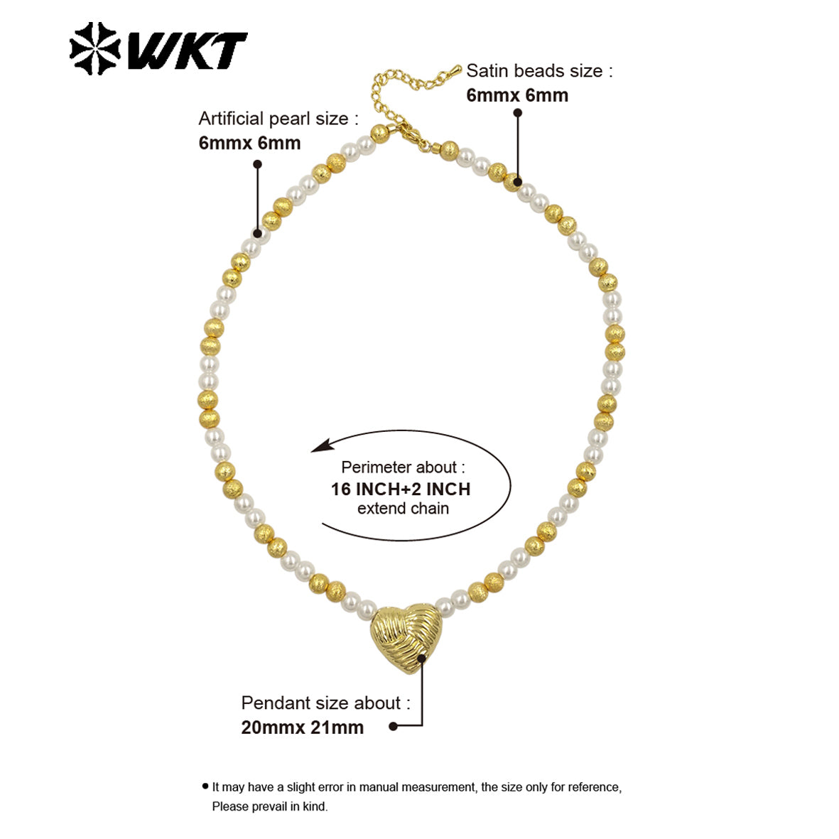 WT-JN288 New Design Gold and Silver Artificial Pearl Beads Heart Shape Texture Shell Necklace for Women As Valentine's Day Gift