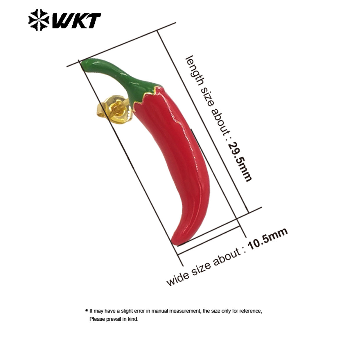 WT-ME123 Charming Hot Pepper Shape Gold Plated Women Earrings in Yellow Brass With Drop Oil High Quality Tiny Unique Jewelry
