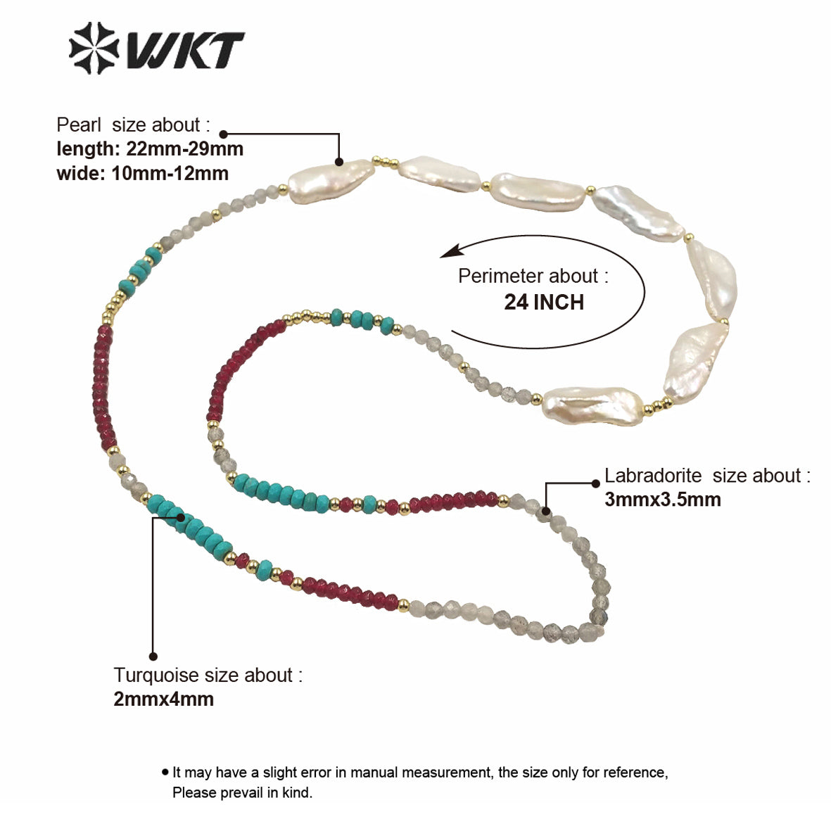 WT-JN124 WKT Exclusive Design Hand Make Strand Casual Necklace Women 24 Inch Long Faceted Beads Baroque Pearl Necklace
