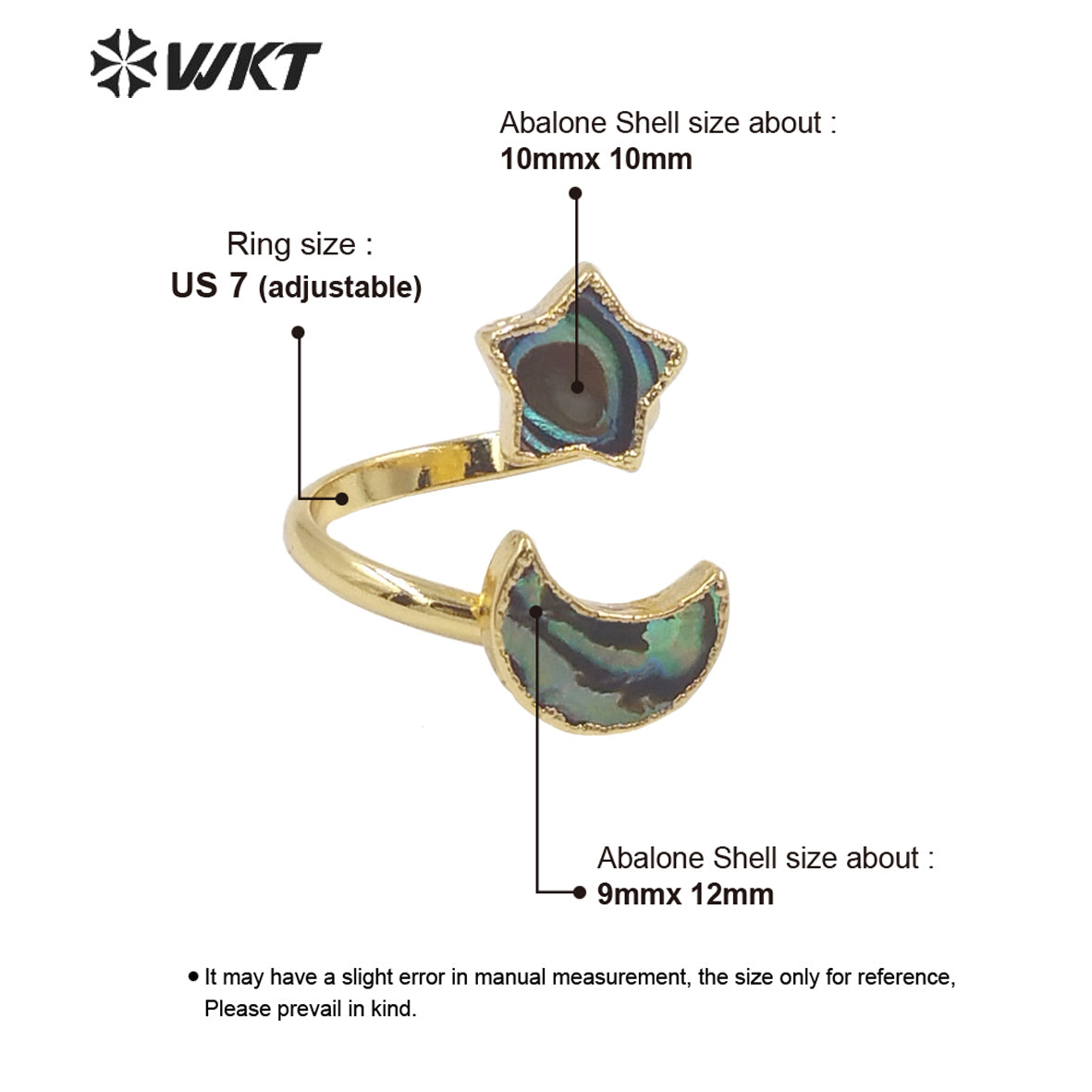 WT-MPR027 WKT Newest 18k Real Gold Plated Double Abalone Shell Star Ring Women Fashion Moon Ring for Party Fashion Shell Ring