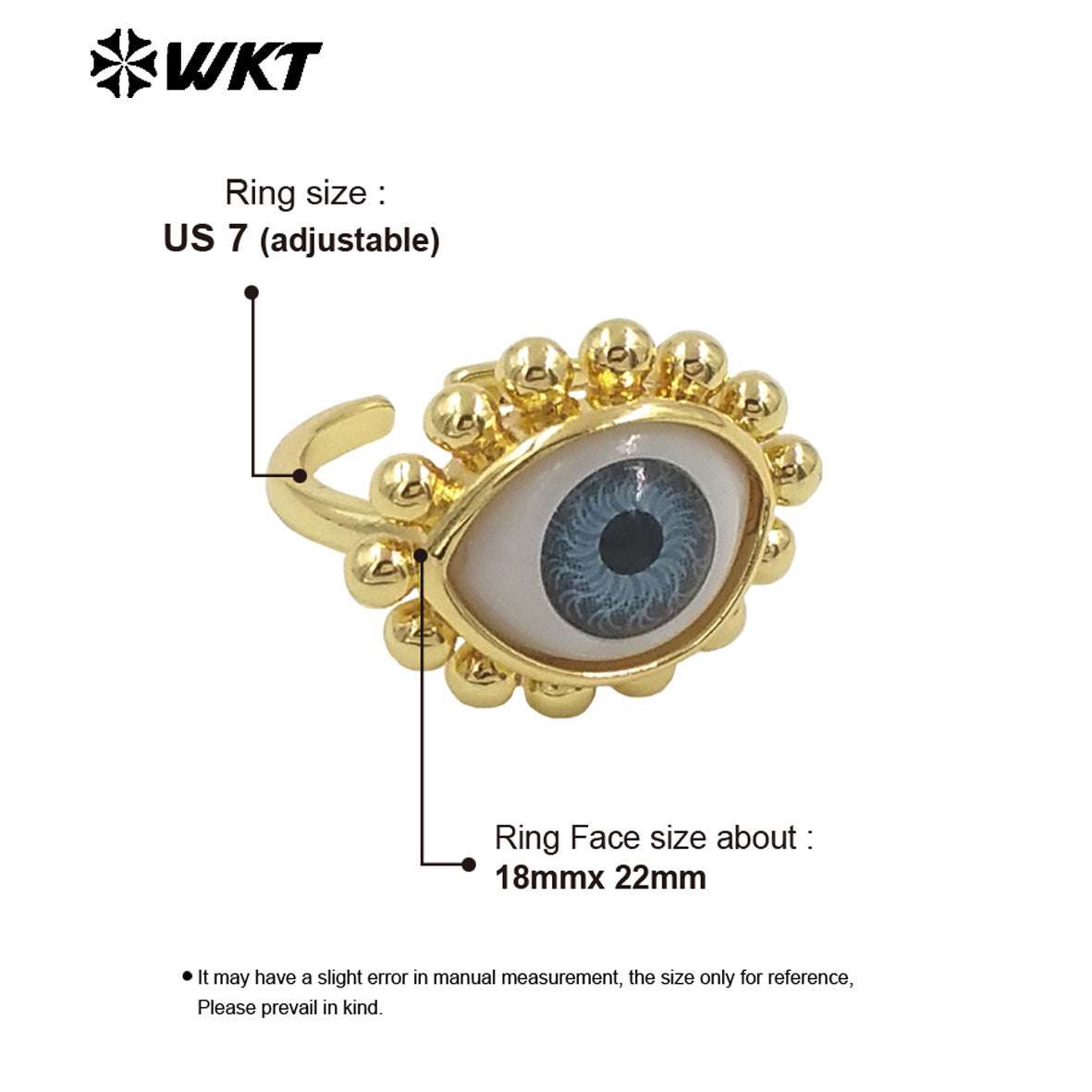 WT-MPR101 Wholesale Fashion Gold Plated Resist Tarnishable Drop Oil Turkey Eye Ring in Open Size Unique Jewelry