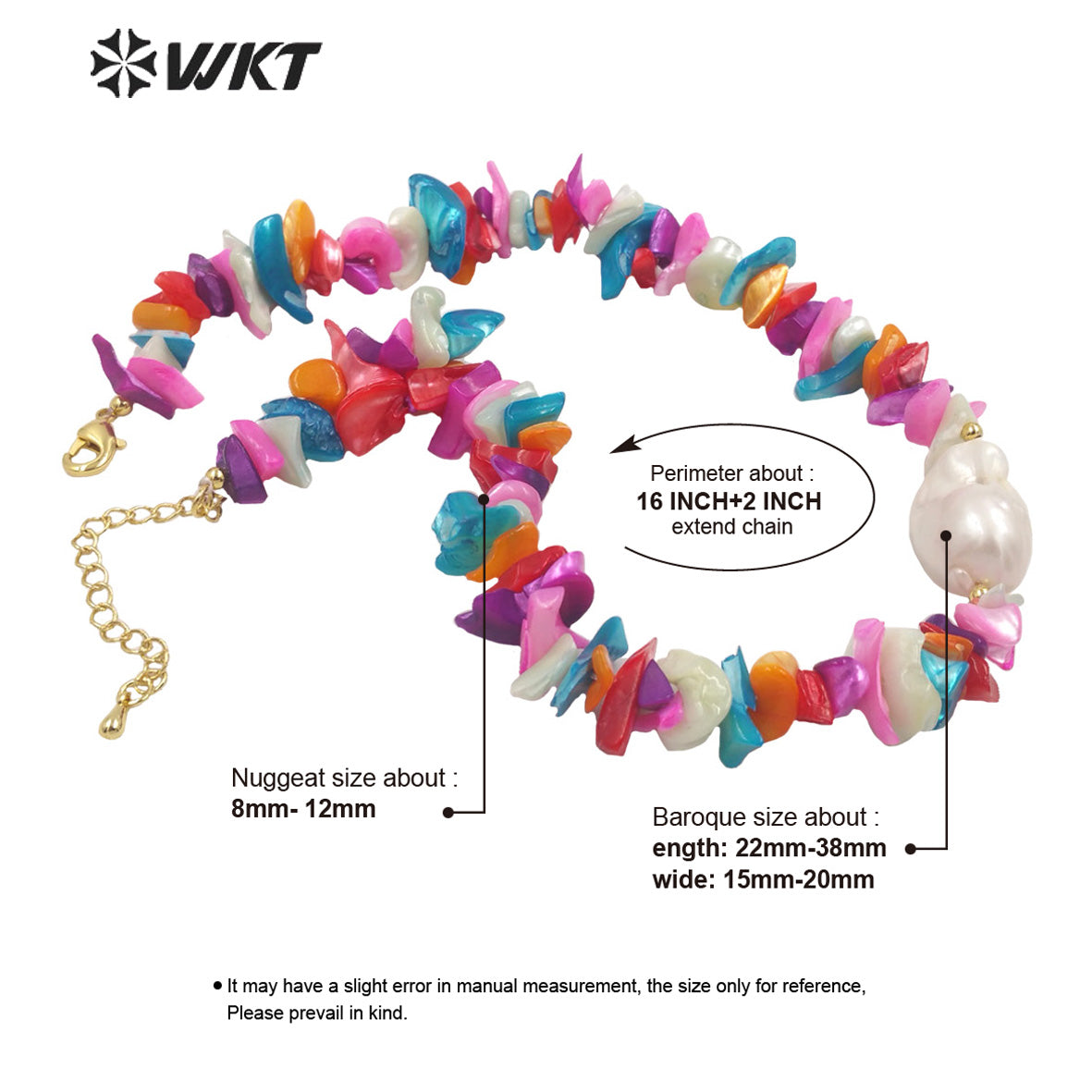 WT-JN183 Wholesale Fashion Populared Vintage Irregular Shell Beads Baroque Pearl Necklace Women Hand Strand Beads Shell Necklace