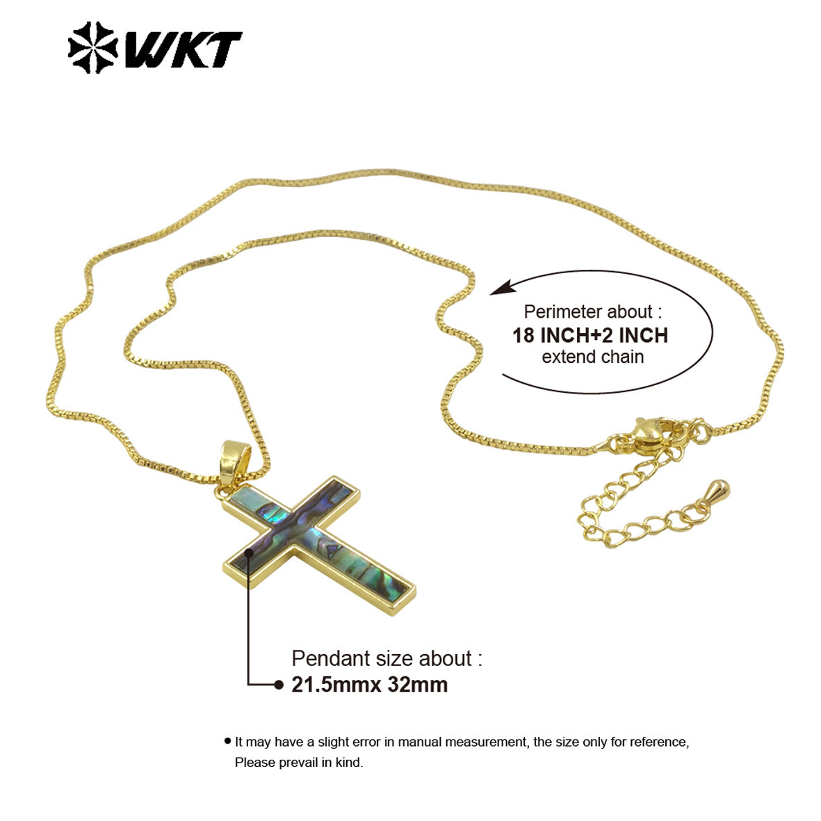WT-JN277 Wholesale Amazing Christian Natural Shell Cross Pendant Necklace Gold Bezel Setting Unisex Jewelry