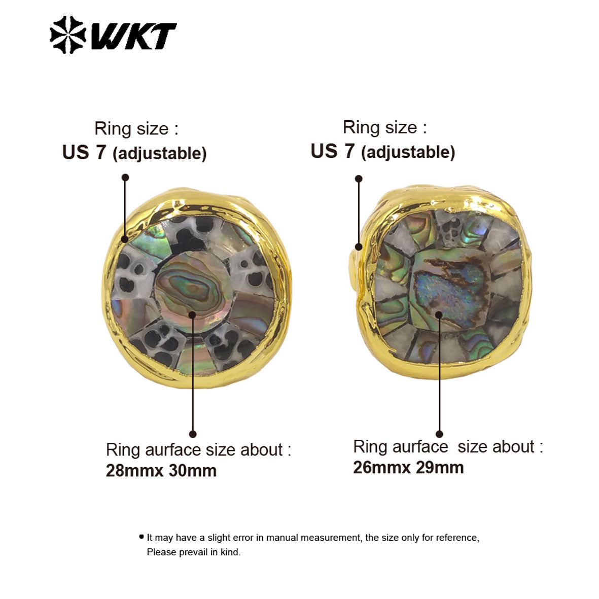 WT-MPR144 Good Quality Boutique Natural Shell Round And Square Gold Electroplated Adjustable Rings For Party Unique Accessories