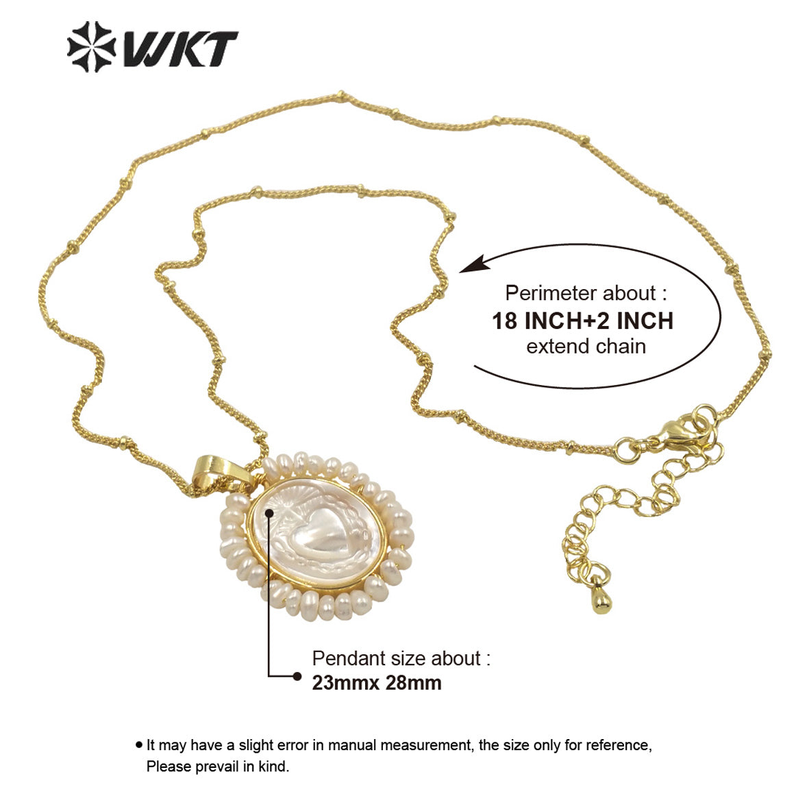 WT-JN155 Fashion 18K REAL Gold Plated Saint Mary Heart Shell Pendant Necklace WKT Hot Gold Bezel Shell Angel Heart Necklace