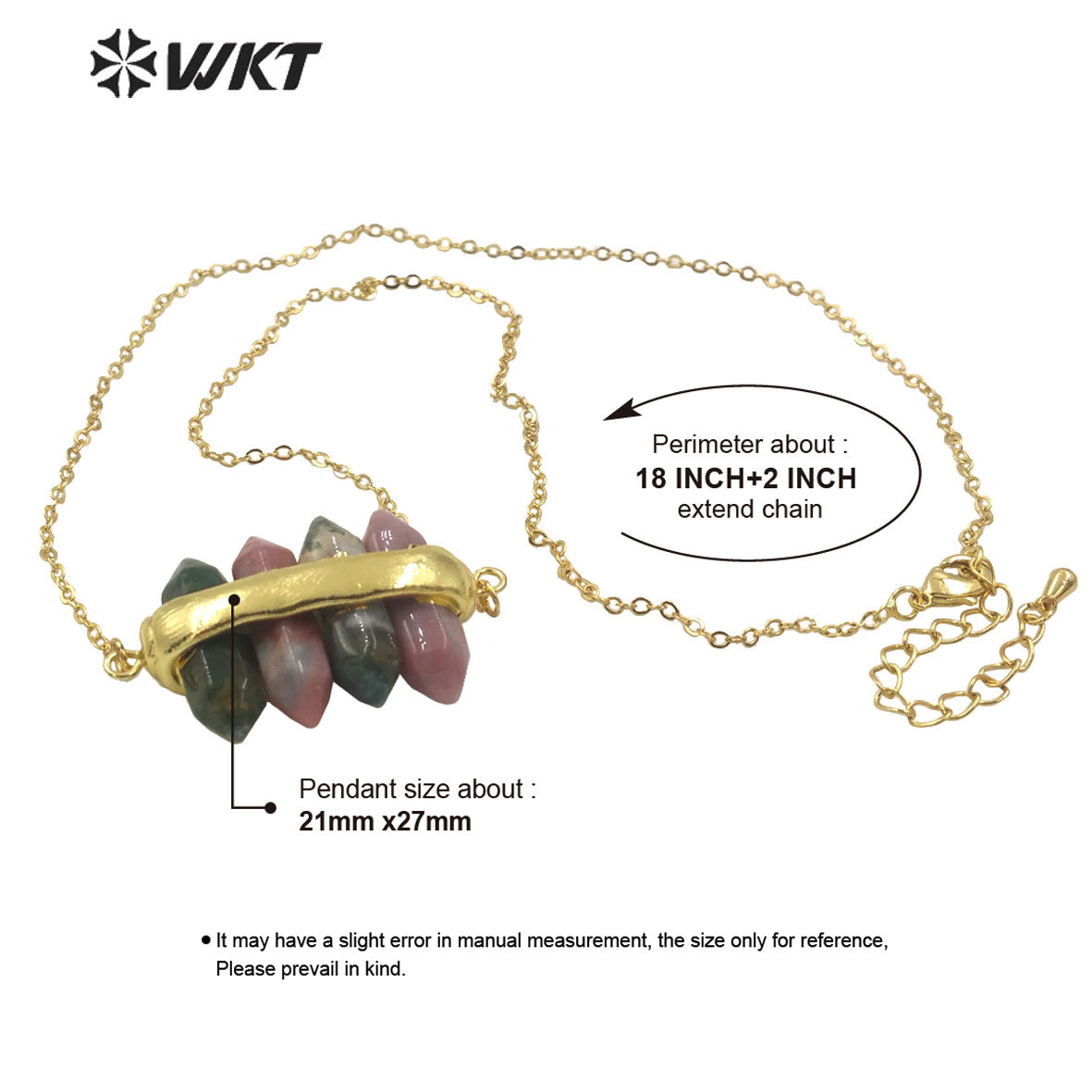 WT-N1460 WKT NEW Design Double Gemstone Point Rose Quartz Amethyst Energy Lucky Stone Necklace Many Colors Available