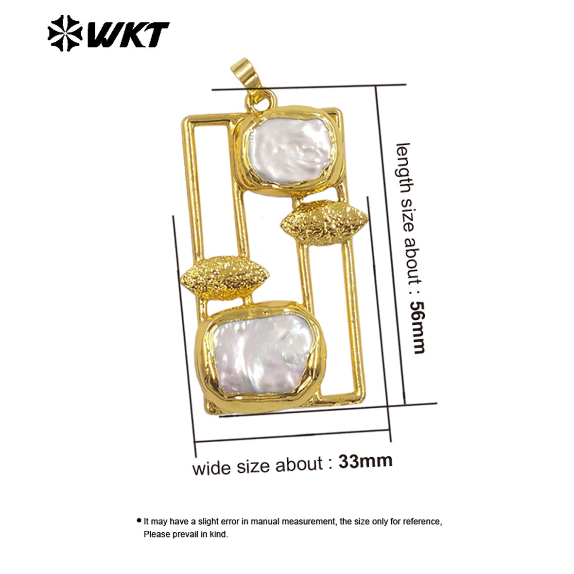 WT-JP434 Wonderful Gold Electroplated With Double Natural Freshwater Pearls Rectangle Pendant For Fashion Jewelry Handmade