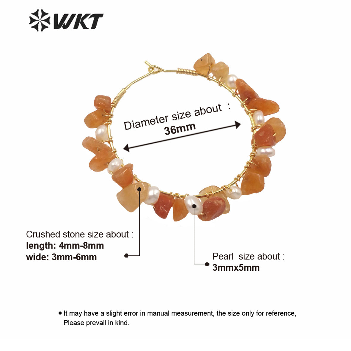 WT-MPE038 Gold Electroplated Crushed Stone Round Hoop Earrings Charming Hand Make Wire Wrapped Stone Earrings