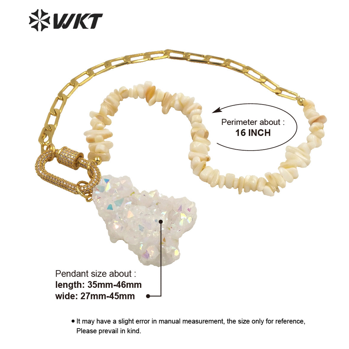 WT-N1253 Amazing Sparkly Angel AURA Quartz Stone Necklace Fashion Lady Unique Hand Make Chain Crystal Necklace