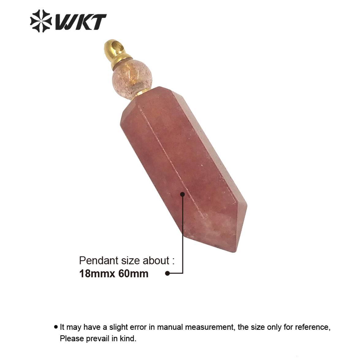 WT-P1584 Wholesale Women Gold Electroplated Spirit Quartz Strawberry Ctrine Stone Pendant Hot New Pink Perfume Bottle Pendant
